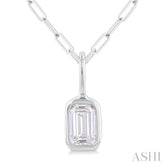 1/5 Ctw Emerald Cut Bezel Set Diamond Fashion Pendant With Paperclip Chain in 14K White Gold